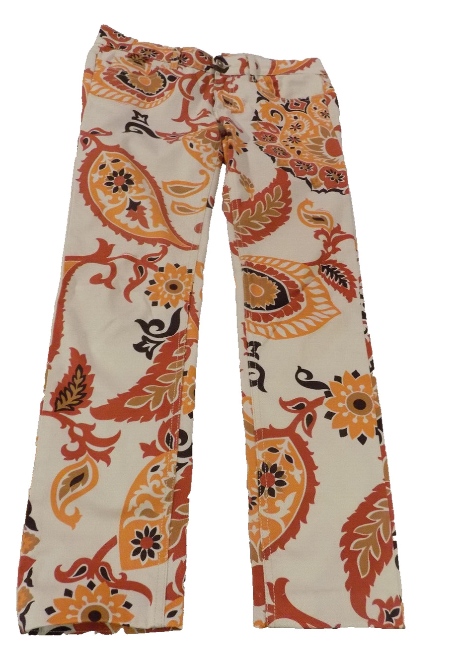 AUTHENTIC GUCCI Ivory Orange LOGO JEANS Pants BOLD Floral Soft sz 40 / 8 Unique!